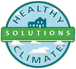 alt="A circular logo featuring light blue and green with Healthy Climate Solutions in text and a home icon in the center"